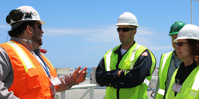 Workers discussing safety